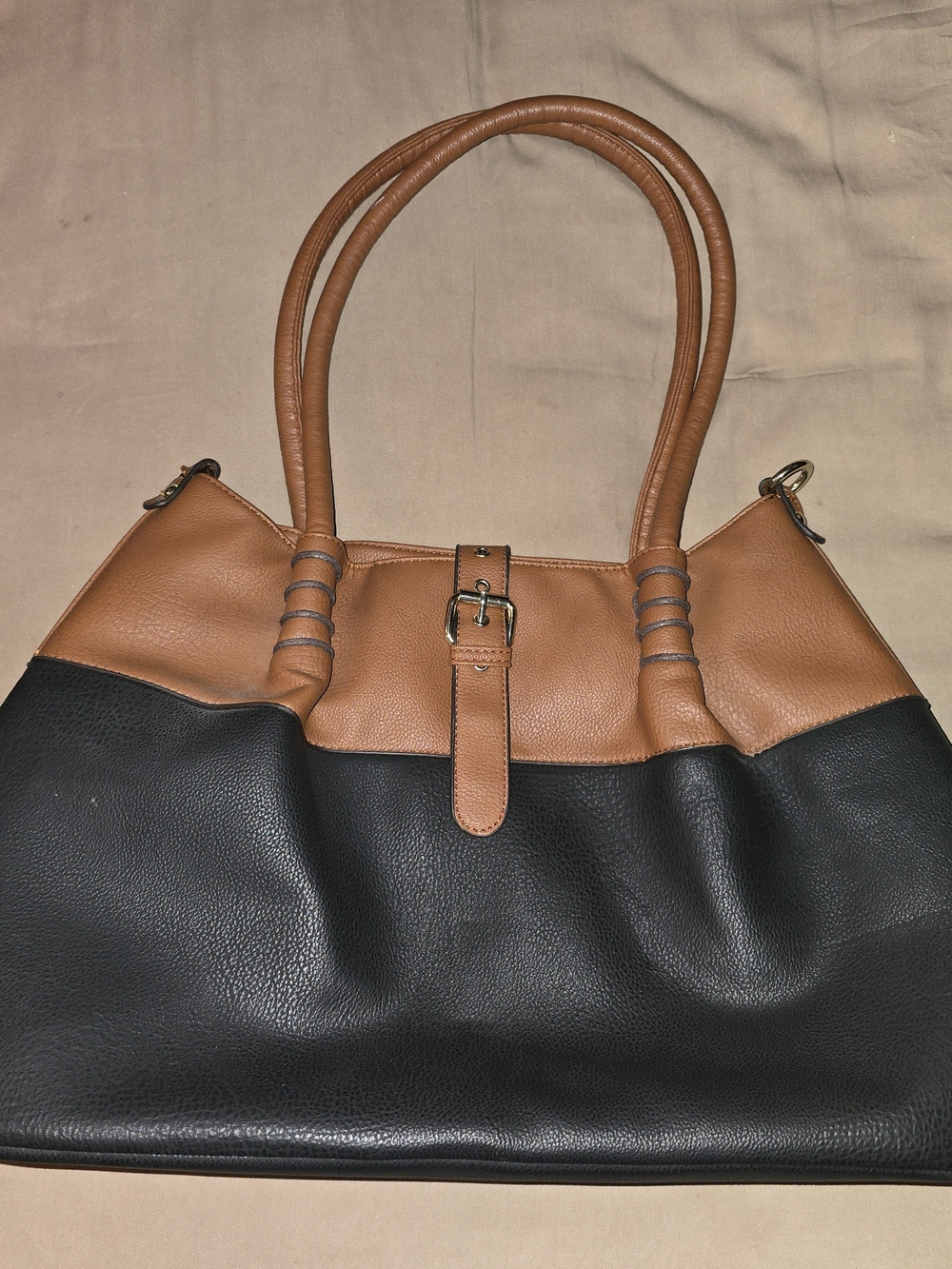 Black Rivet Two-Tone Black and Brown Tote Handbag